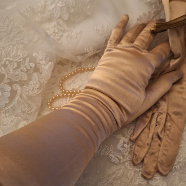 Gorgeous vintage gloves NEYRET made in France gold satin evening gloves  Christmas gift ships worldwide free UK shipping