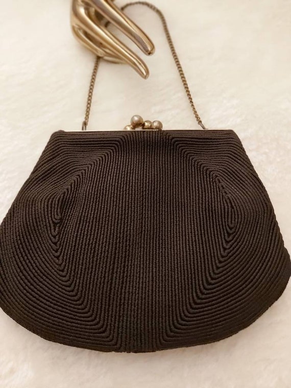 Genuine vintage brown Corde evening bag  1940s st… - image 6