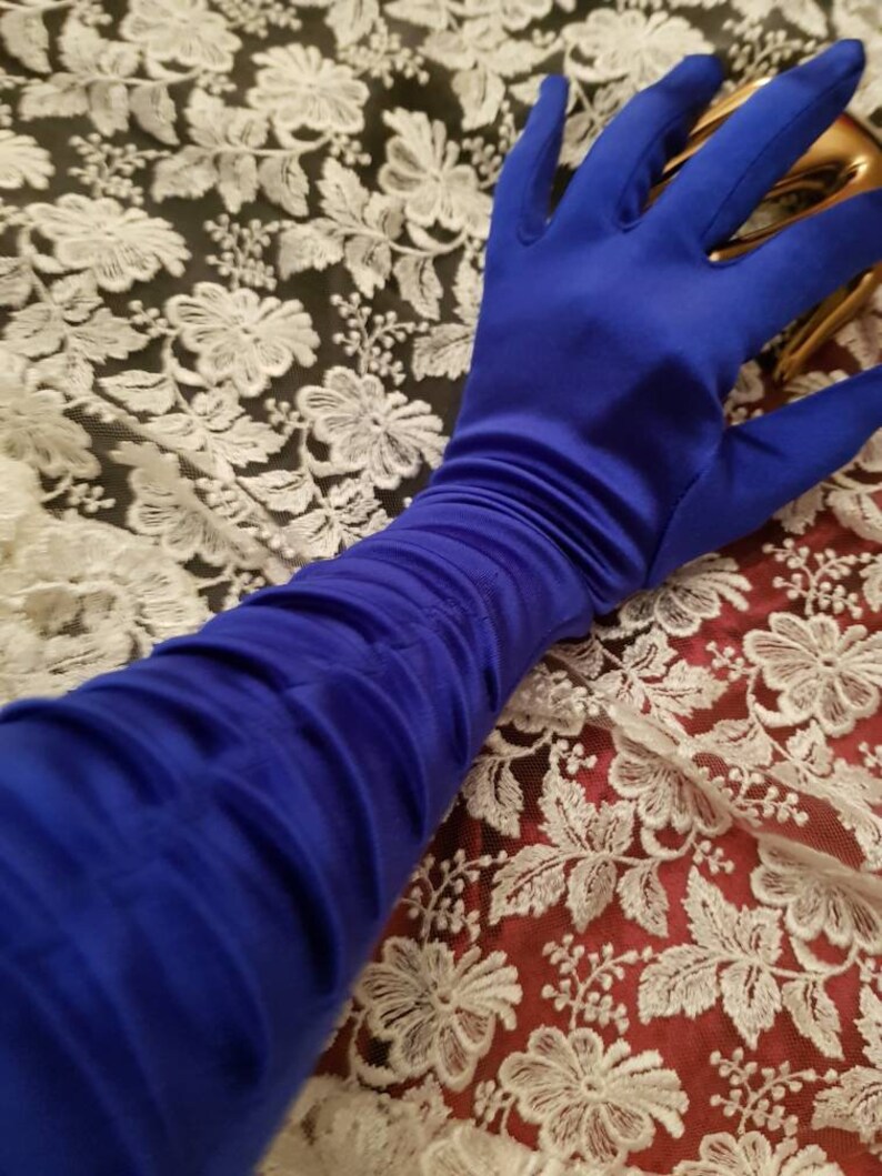 blue evening gloves