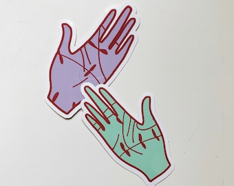 Set of 2 Die Cut Stickers : Hand and Flower Life lines Illustrations