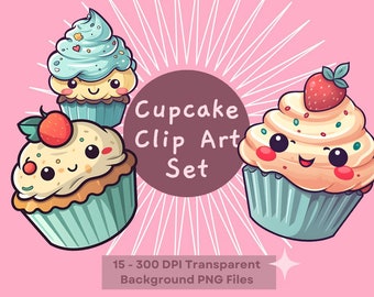Cute Cupcakes Digital Clipart - Sweet Bakery Graphics for Invitations and Crafts
