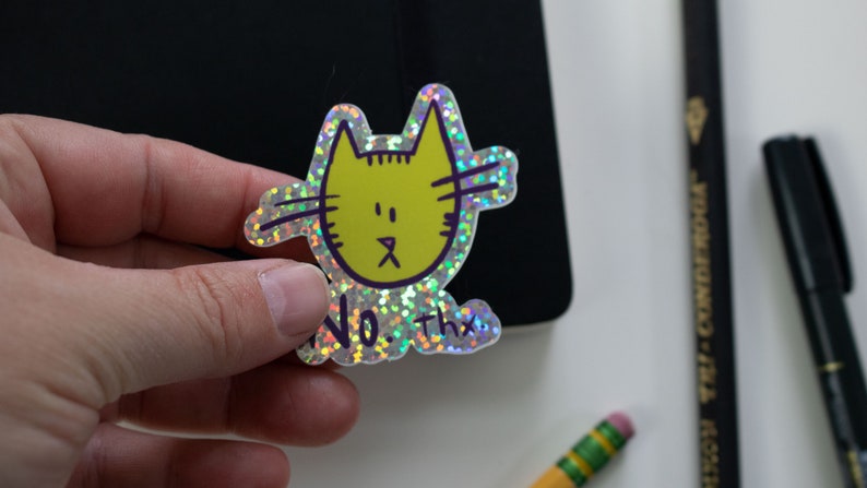 No Thx Glitter Cat die cut sticker image 2