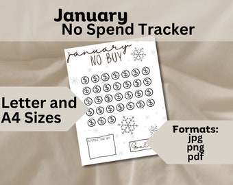Printable January No Spend Challenge Digital Download - No Spend Tracker - No Buy Challenge - Downloadable Printable letter and A4 sizes