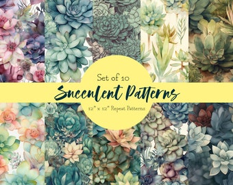 Succulents in Spring: 10 Seamless Patterns Wallpaper/Digital Paper/Digital Scrapbook/Seamless pattern