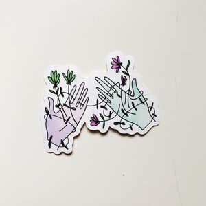 Illustrated Hands and Flower Die Cut Sticker image 5