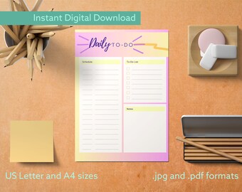Printable Daily To-Do List - Instant Download, US Letter Size, High Resolution