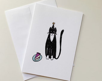 Birthday Card - Illustrated Party Cat Greeting