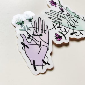 Illustrated Hands and Flower Die Cut Sticker image 3