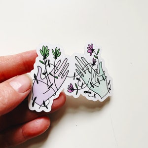 Illustrated Hands and Flower Die Cut Sticker image 1
