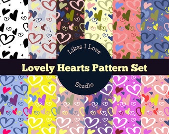 Colorful Heart Pattern Digital Download : 12 Heart Repeat Patterns for Digital Paper/Digital Scrapbook/Wallpaper/Patterns