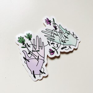 Illustrated Hands and Flower Die Cut Sticker image 2