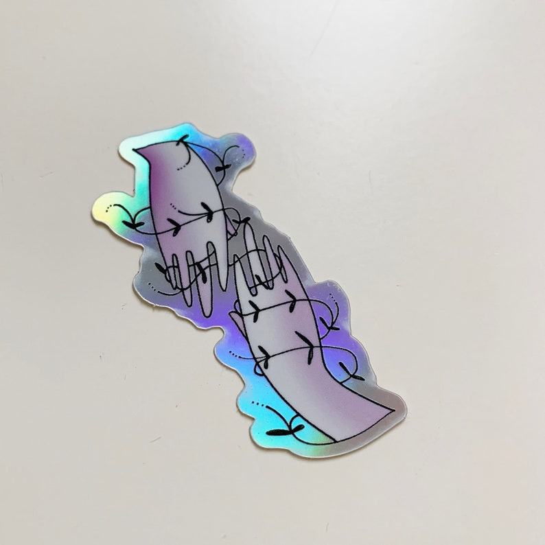 Set of 3 Petite Holographic Stickers : Hand and Flower Illustrations image 4