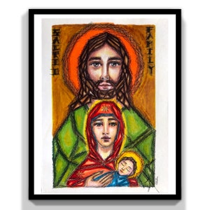 Holy Family of Nazareth, Saint Joseph protector of the universal Church, Saint Mary, Child Jesus, painting of the Holy Family, original art
