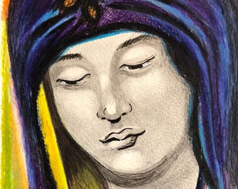 Hand-painted icon of the Virgin Mary,  Catholic art, painting, Holy Mother, Saint Mary, Most Holy Mother, handmade, Christian