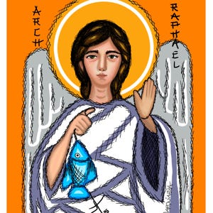 Saint Raphael the Archangel, DIGITAL DOWNLOAD, Saint Raphael digital art, biblical sketch, bible story, home decor, sacred art