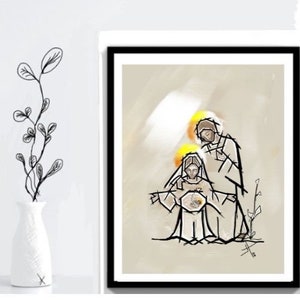 Holy Family, DIGITAL DOWNLOAD, Holy Family of Nazareth, Biblical sketch, Bible story, Jesus, Mary, and Joseph, sacred art