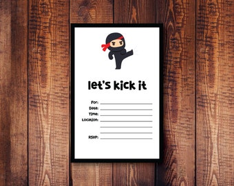 Let's Kick It Ninja Invitation, Karate Fill-in Invite, Fillable Invitation, Ninja Party, Karate Party, Instant Download