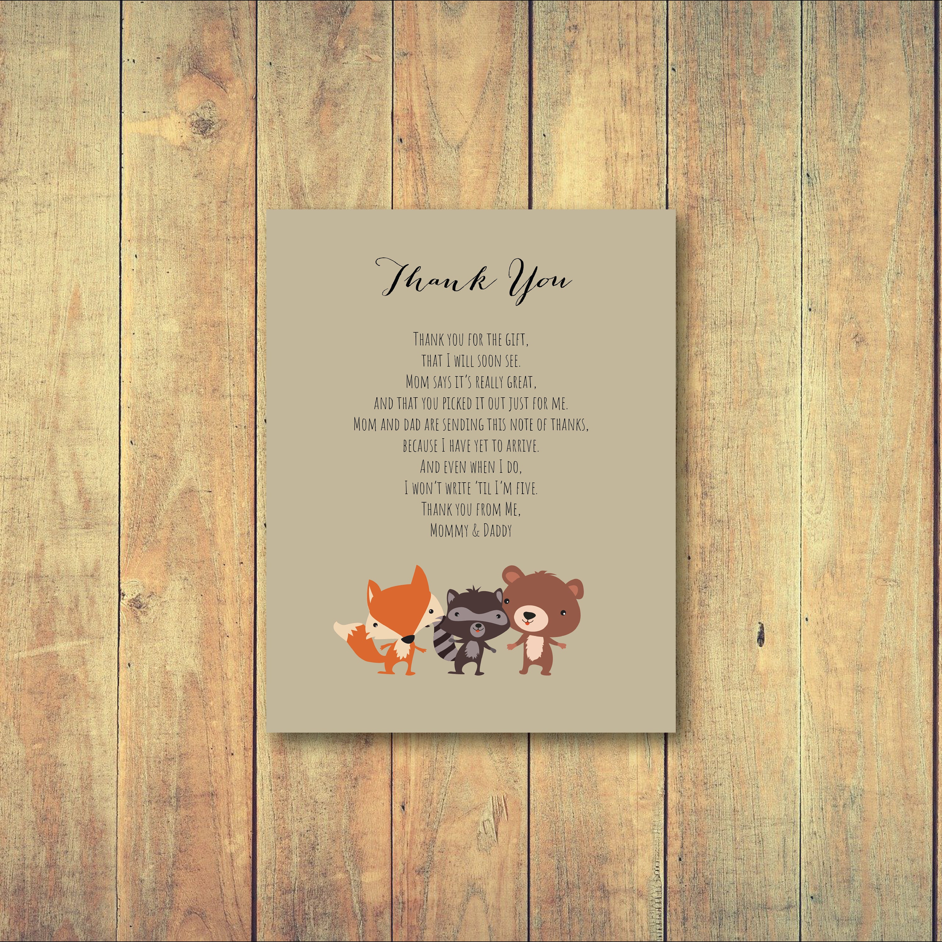Baby Shower Thank You Cards, Gender Neutral Shower Thank You, Baby Animals  Thank You, Baby Thank You, Baby Shower Thank You Poem 