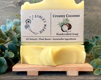 Savon crémeux à l'huile de noix de coco - savon parfumé à la noix de coco - savon entièrement naturel - savon au lait de coco - barre de savon végétalienne - savon sans huile de palme - savon fait main