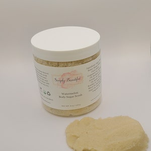 Simply Beautiful Watermelon Body Sugar Scrub 8oz Vegano/Unisex/Exfoliar/Regalo para ella/Sin colorantes/Hidratante/Piel suave/Regalo para mujer