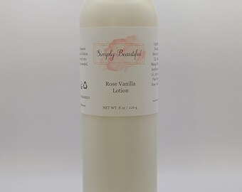 Simply Beautiful Rose Vanilla Lotion 8oz Unisex/Vegan/Exfoliate/Gift