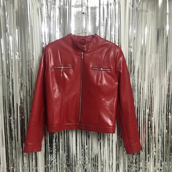 Red Vintage PVC Motorcycle Jacket