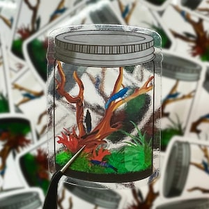 Blue Dream/Rilli Neocaridina Shrimp Biała i przezroczysta naklejka winylowa - Jar Vivarium