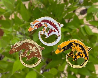 Harde emailspeld kuifgekko - reversspeldjes/badges reptielen