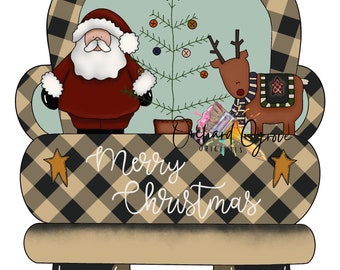 TEMPLATE: Primitive, Christmas, truck door hanger, primitive Santa, Santa, door hanger