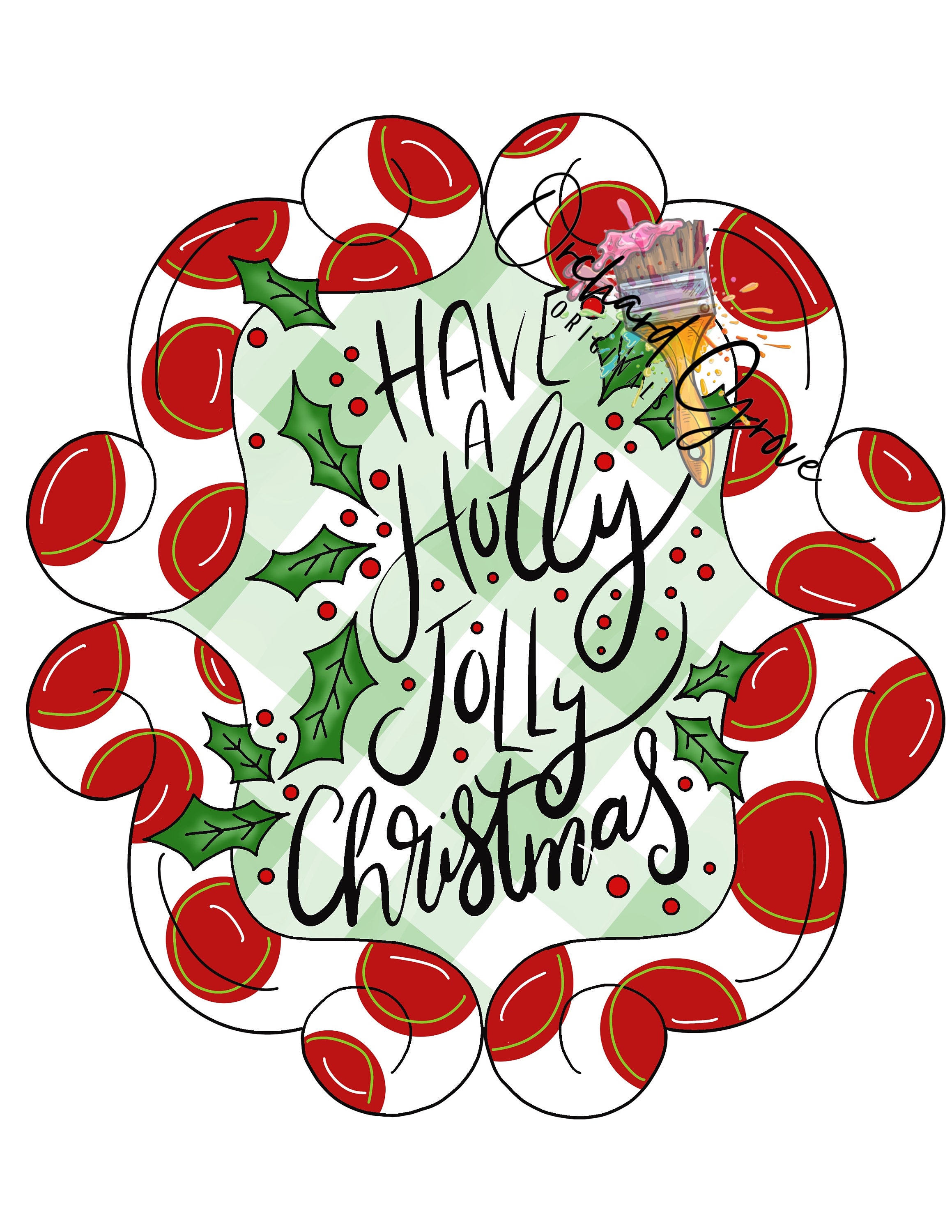 TEMPLATE: digital template, door hanger, Christmas, Holly, Jolly