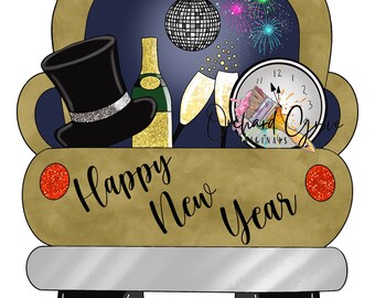 TEMPLATE: digital template, New Years Eve, New Years door hanger, old truck, truck door hanger