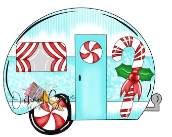 TEMPLATE: digital template, door hanger, camper, winter, candy, peppermint, Christmas