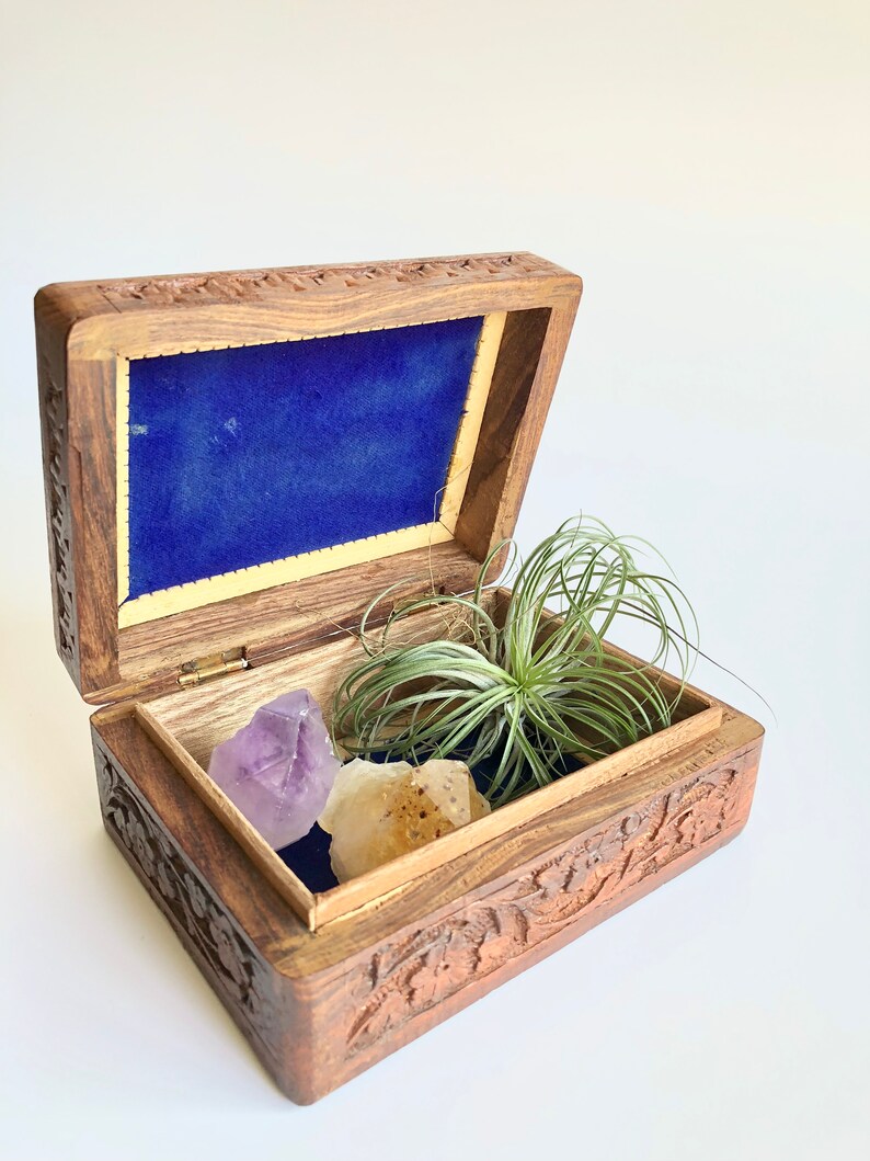 trinket box medium vintage carved wood box; indian carved wood jewelry box