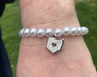 State Charm Beaded Bracelet: Silver Cutout, College Graduation Jewelry