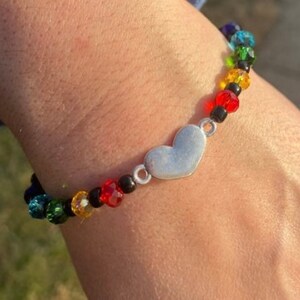 Rainbow Bracelet, Silver Heart bracelet, Gay Pride Jewelry, gift idea friends, Birthday Present, Pride Week jewelry, Christmas present