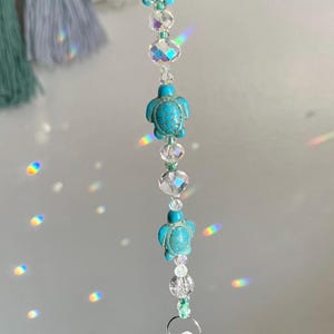 Sea Turtle Sun Catcher, Turquoise Stone Turtle Decor, Turtle lover gift, Ocean theme hanging prism, Ocean kitchen home decor, Car hanger