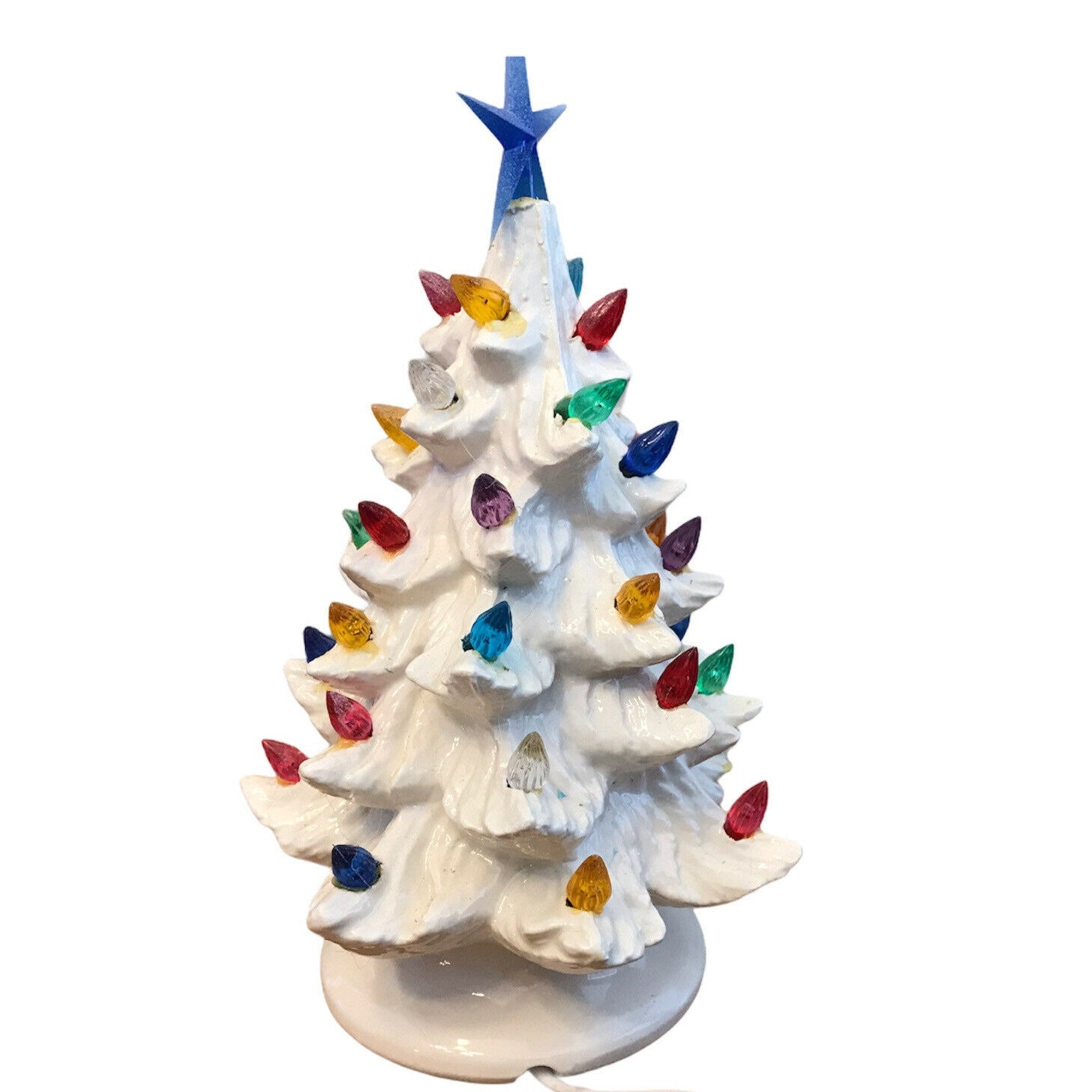 Small Ceramic Christmas Tree & Base White Multi Color Lights Etsy