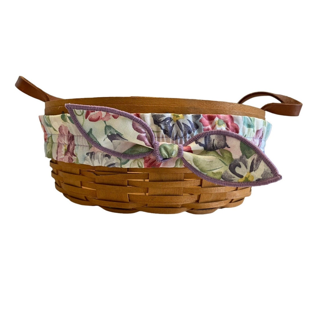 Longaberger Large Round Basket Leather Handles 1996 Floral Bow Etsy