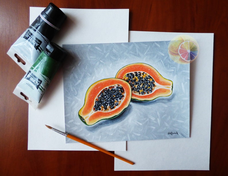 Papaya Papaya Art Exotic Fruit 8x10 original Etsy