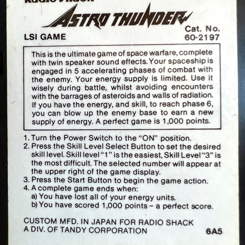 1980s Radio Shack Astro Thunder Electronic Game Made in shops Japan in Full Working Order