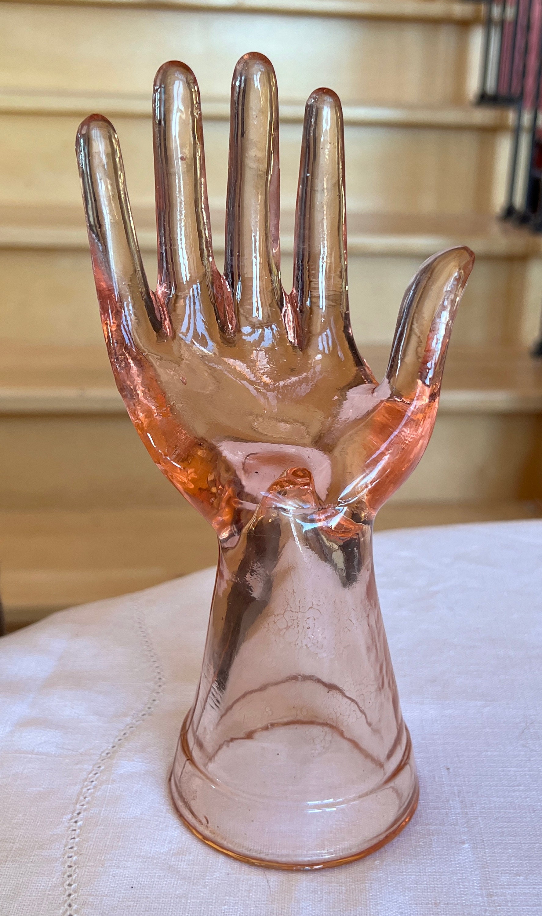 Vintage Pink Glass Right Hand Ring Holder Art Piece Australia