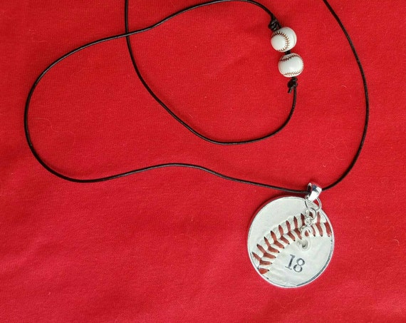 Baseball Necklace, Kids Baseball Jewelry, Personalized Baseball Necklace, Baseball Team Gifts, Leather Cord Baseball Necklace