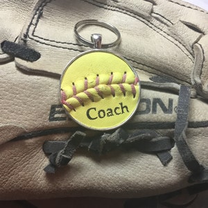 Coach Softbal Key Ring, Real Softball Key Ring, Personalized Softball Key Ring, Softball Team Gifts, Softball Key Ring