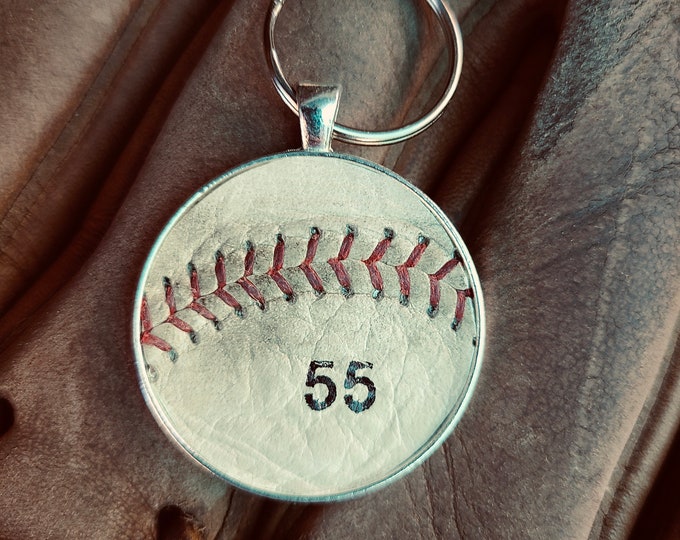 Baseball Key Ring, Made of Spring Training MLB Baseball, Personalize with Player Number; Team Gift, Kid Gift, Baseball Fan Gift