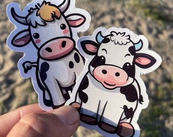 Autocollants de vache mignons 2 Pc. | Autocollants d’animaux mignons | Autocollants de vache | Autocollants de flacon hydro | Autocollants pour enfants | autocollant étanche à l'eau