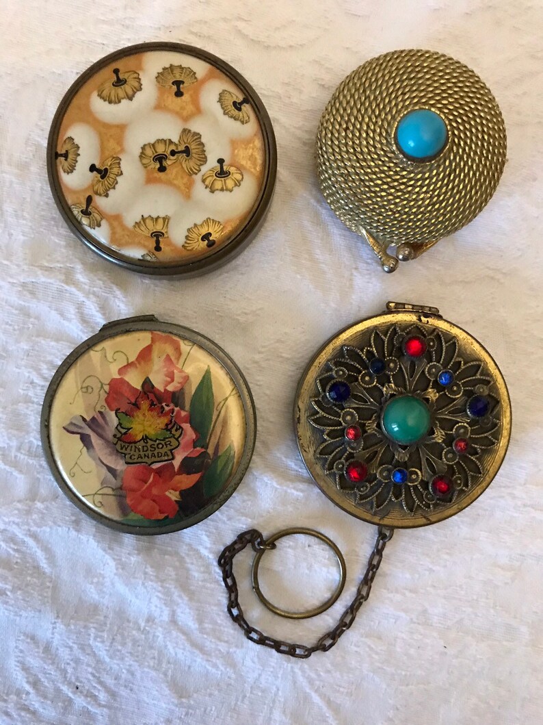 Vintage Powder Compact Mirror Lot Of 4 Small Round Pocket Mirrors 1950s 1960s Various Designs