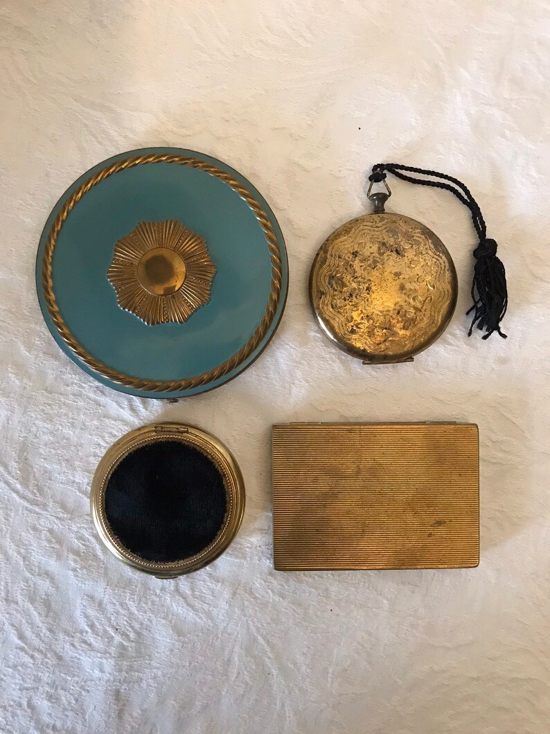 Vintage Powder Compact Mirror Lot Of 4 1950s 1960s Various Designs