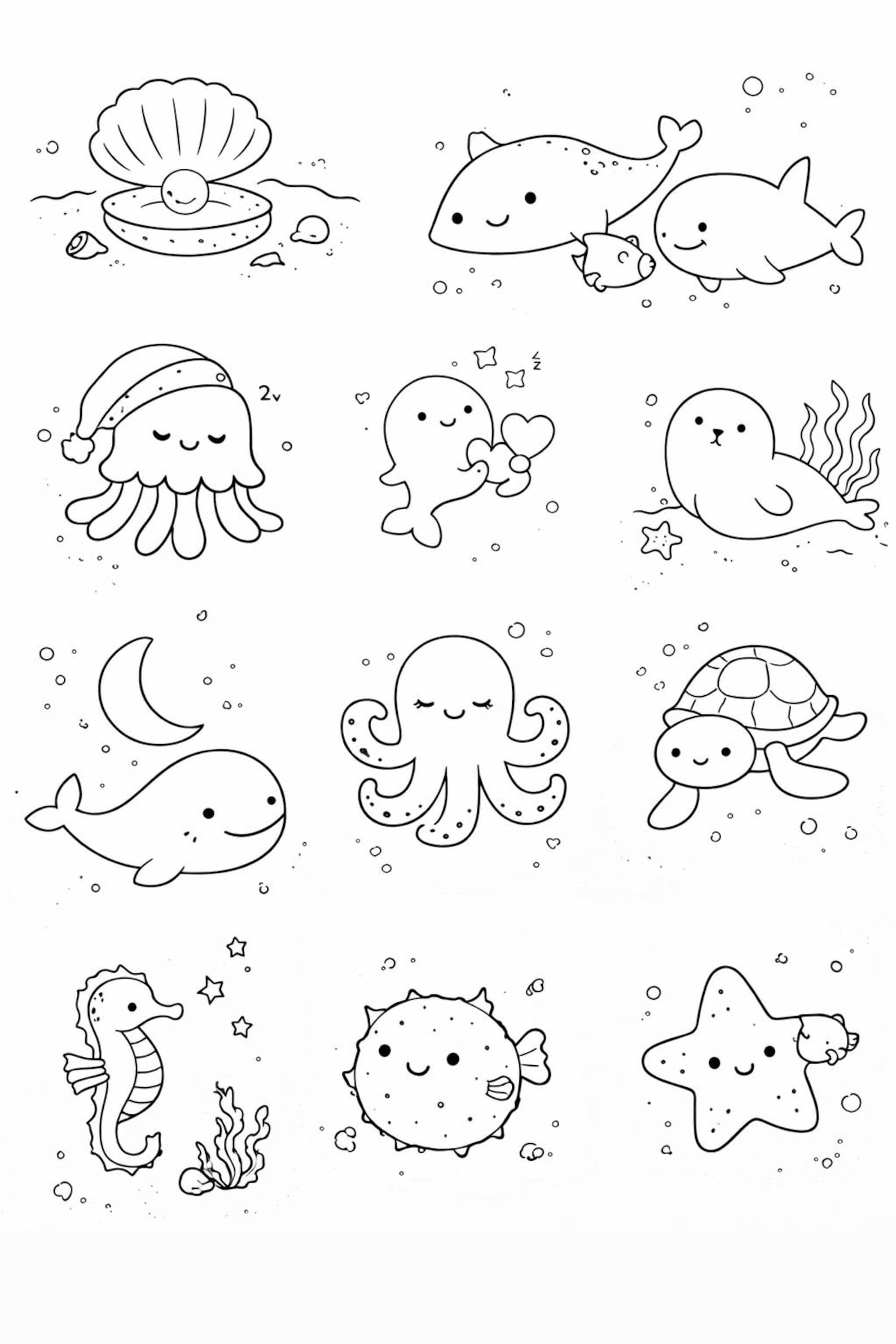 Cute Ocean Animals Coloring Pages | Printable Adult & Kids Coloring ...