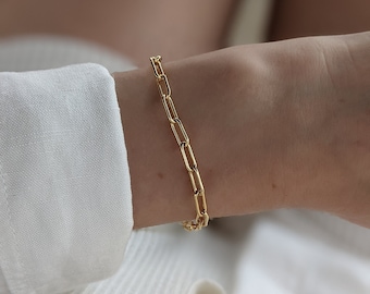 Bold Gold Filled Paperclip Chain Bracelet, Rectangle Chain Bracelet, Link Chain Bracelet, Stacking Bracelet, Gold Filled Bracelet