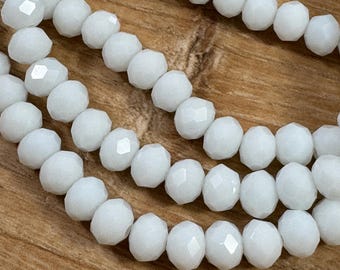 Opaque White Faceted Rondelle Beads, 6x5mm Glass Beads for Jewelry Making - Qty 80 pcs